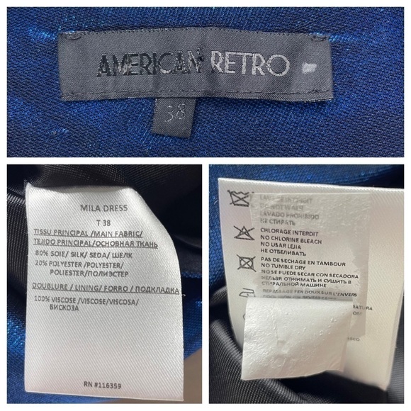 American Retro Mila Metallic Silk One Shoulder Long Sleeve Mini Dress in Blue - Picture 12 of 15